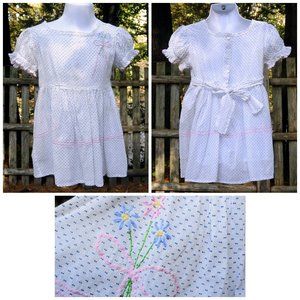 Vintage 60's Little Girls Dotted Swiss & Floral Easter Spring Dress Size 24M/2T